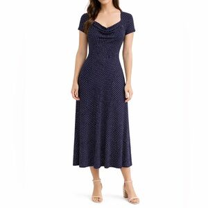 The Limited Vintage Navy Polka Dot Cap Sleeve Maxi Dress Women’s Size 6
